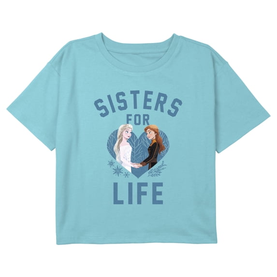 Girl's Frozen 2 Sisters For Life Graphic Cropped T-Shirt Blue Medium