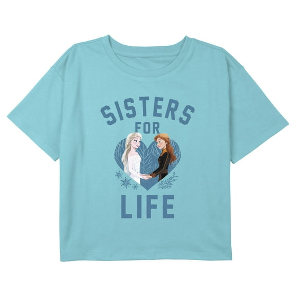 Girl's Frozen 2 Sisters For Life Graphic Cropped T-Shirt Blue Small