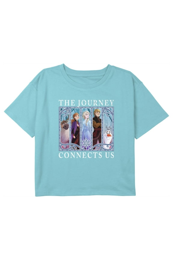 Girl's Frozen 2 The Journey Connects Us Graphic Cropped T-Shirt Blue Medium