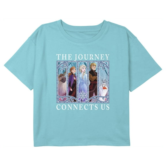 Girl's Frozen 2 The Journey Connects Us Graphic Cropped T-Shirt Blue Small