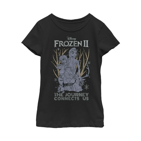 Girl's Frozen 2 Vintage Journey Connects Graphic Tee Black Large