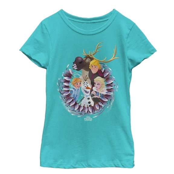 Girl's Frozen Character Wreath  Graphic Tee Tahiti Blue X Large