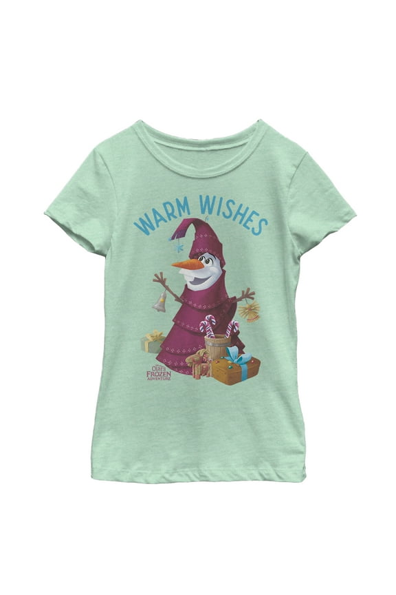 Girl's Frozen Christmas Olaf Wishes  Graphic Tee Mint Large