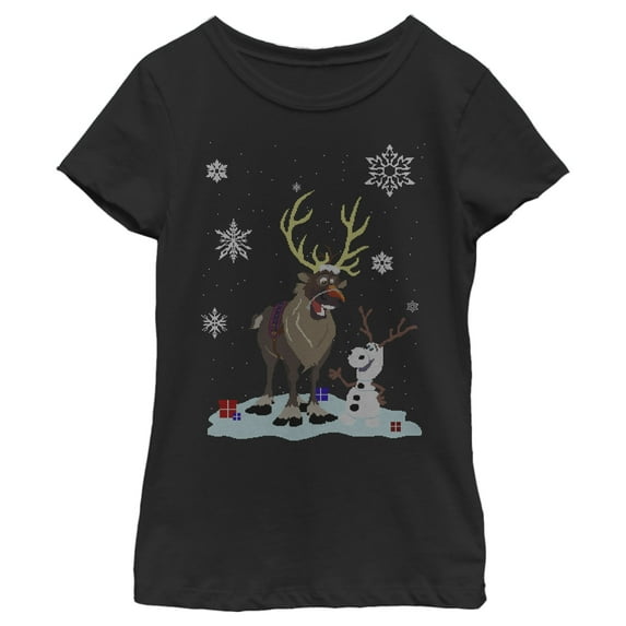 Girl's Frozen Christmas Sweater Friends Graphic Tee Black X Small