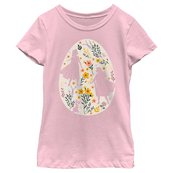 Girl's Frozen Easter Egg Silhouettes Graphic Tee Light Pink Small