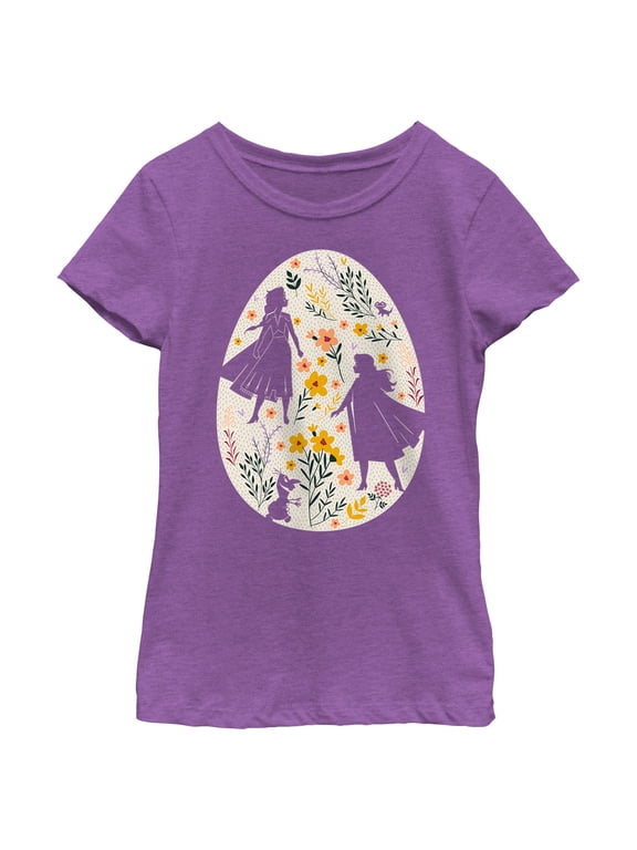 Girl's Frozen Easter Egg Silhouettes Graphic Tee Purple Berry Medium