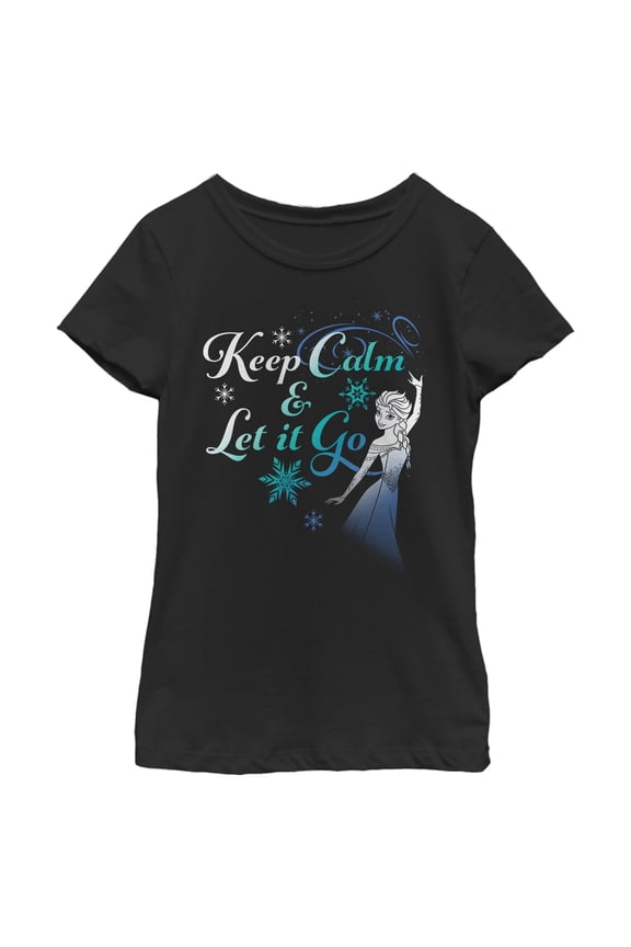 Girl's Frozen Elsa Keep Calm  Graphic Tee Black Small