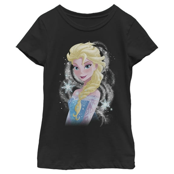 Girl's Frozen Elsa Sparkle Profile Graphic Tee Black Small