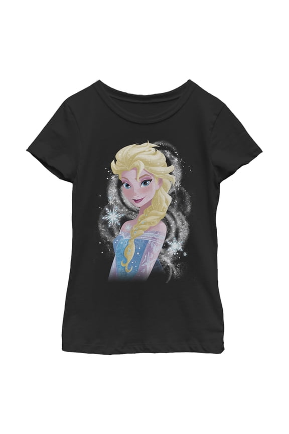 Girl's Frozen Elsa Sparkle Profile  Graphic Tee Black X Large