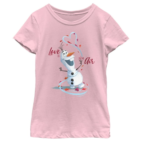 Girl's Frozen Love Is in the Air Olaf  Graphic Tee Light Pink X Large