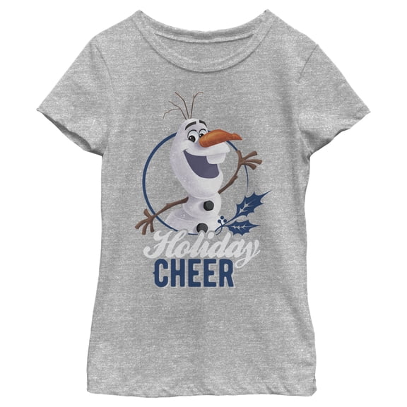 Girl's Frozen Olaf Holiday Cheer  Graphic Tee Athletic Heather Medium