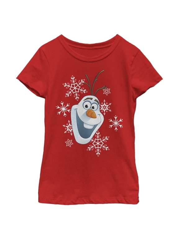 Girl's Frozen Olaf Smile Graphic Tee Red Medium