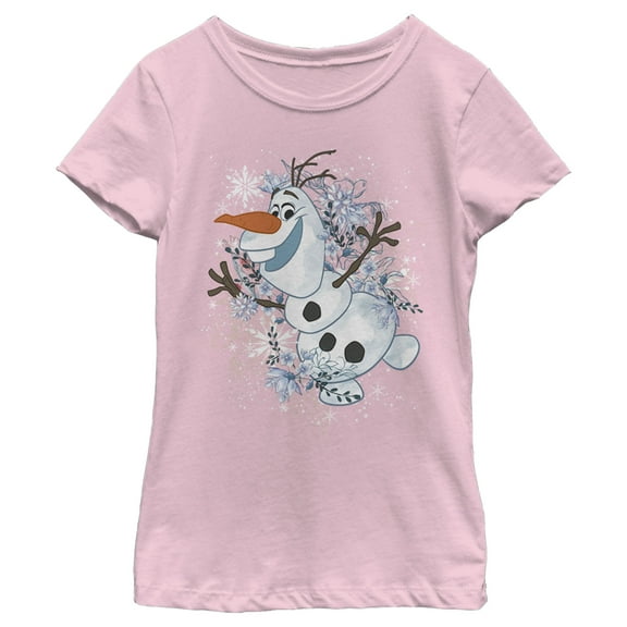 Girl's Frozen Olaf Snowflake Storm Graphic Tee Light Pink Medium