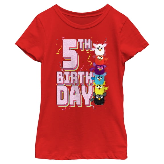 Girl's Furby Colorful Birhtday Line up Graphic T-Shirt