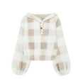 thumbnail image 1 of Girl's Fuzzy Hoodies Buffalo Plaid Hoodies Solid Long Sleeves Cute Loose Button Pullover Oversized Cute Sweaters for Teens for For Children Girls 7-8 Years, 1 of 6