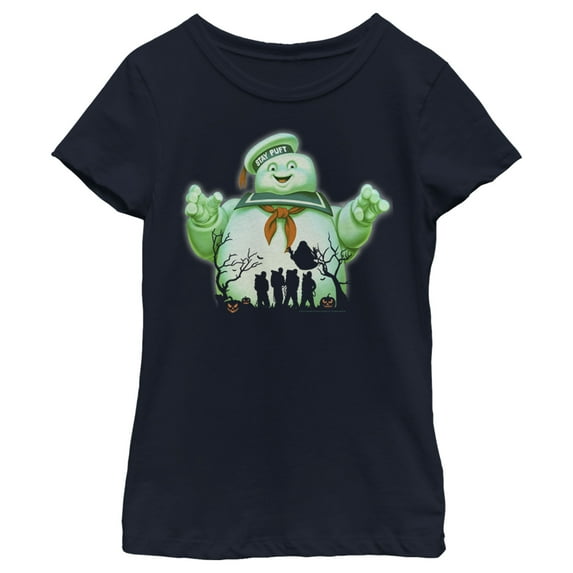 Girl's Ghostbusters Halloween Stay Puft Marshmallow Man Graphic Tee Navy Blue Large