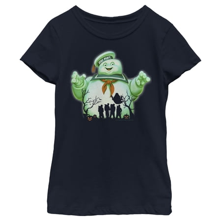 Girl's Ghostbusters Halloween Stay Puft Marshmallow Man Graphic Tee Navy Blue Small