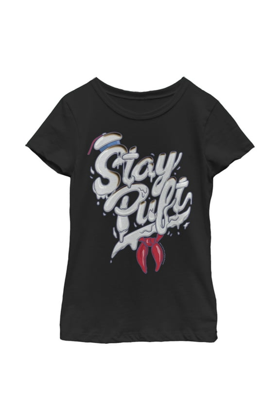 Girl's Ghostbusters Stay Puft Marshmallow Man Melt Graphic Tee Black Large