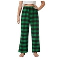 thumbnail image 1 of Girl's Gingham Plaid Bow Long Pants Wide Straight Leg Loose Trousers Trendy Teen Outfits School, 1 of 9
