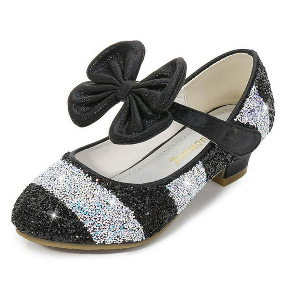 Girl’s Glitter Princess Dress Shoes round-Toe Soft-Sole Kid High heel shoes