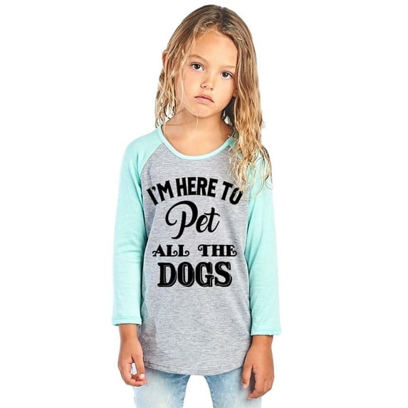 Girl's Graphic Baseball Tee "I'm Here to Pet All the Dogs"
