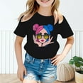 thumbnail image 1 of Aihuaihua Girl's Graphic Tees Crew Neck Short Sleeve Cute Summer Tops Multicolor Print T Shirts Black,13-14 Years, 1 of 5