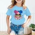 thumbnail image 1 of Girl's Graphic Tees Crew Neck Short Sleeve Cute Summer Tops Multicolor Print T Shirts Blue,13-14 Years, 1 of 5