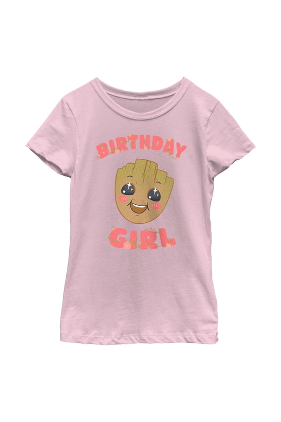 Girl's Guardians of the Galaxy Baby Face Birthday Girl Groot Graphic Tee Light Pink Medium