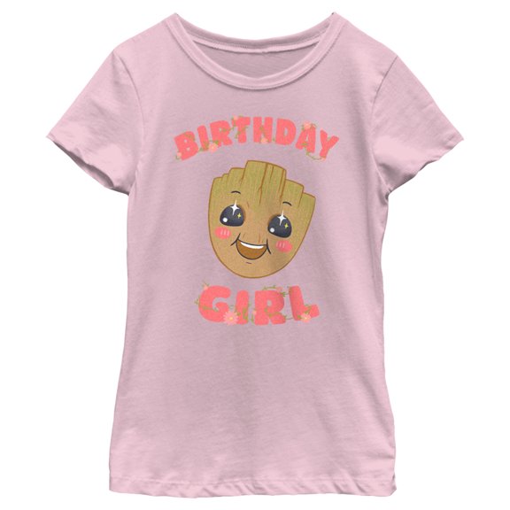 Girl's Guardians of the Galaxy Baby Face Birthday Girl Groot  Graphic Tee Light Pink X Small