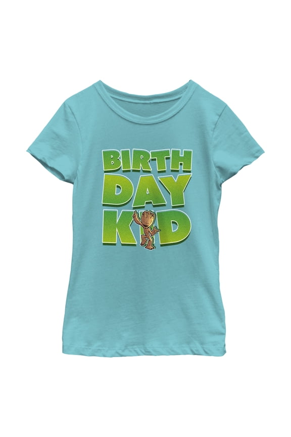 Girl's Guardians of the Galaxy Birthday Kid Dancing Groot Graphic Tee Tahiti Blue Large