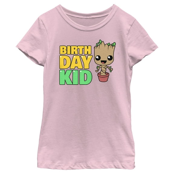 Girl's Guardians of the Galaxy Birthday Kid Pot Plant Groot Graphic Tee Light Pink Small