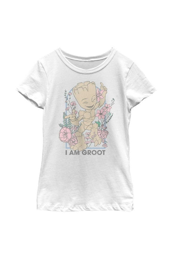 Girl's Guardians of the Galaxy Floral I Am Groot  Graphic Tee White Large