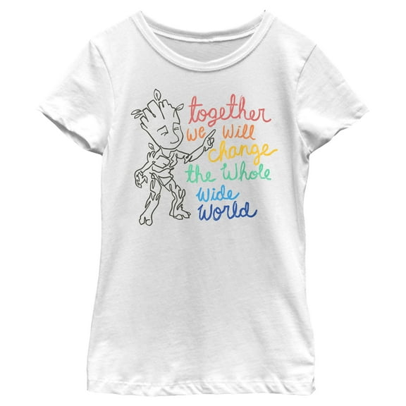 Girl's Guardians of the Galaxy Groot Together We Will Change the World  Graphic Tee White X Large