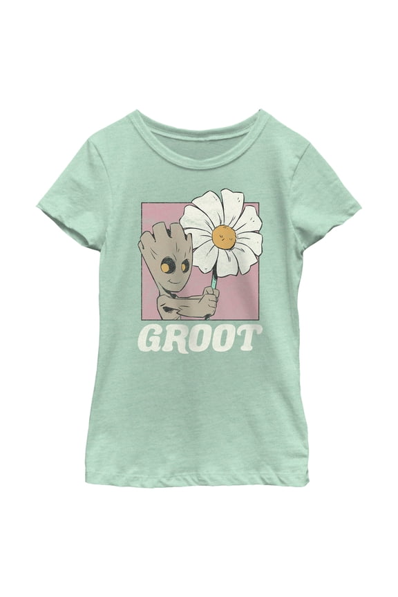 Girl's Guardians of the Galaxy Groot and Flower Portrait Graphic Tee Mint Medium