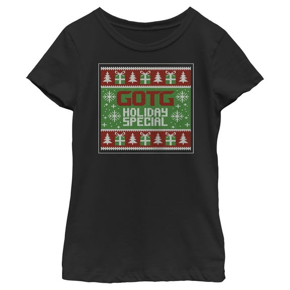 Girl's Guardians of the Galaxy Holiday Special Christmas Sweater Square  Graphic Tee Black X Large