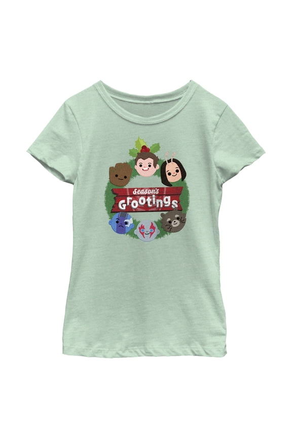 Girl's Guardians of the Galaxy Holiday Special Season's Grootings Cute Characters Graphic Tee Mint Small