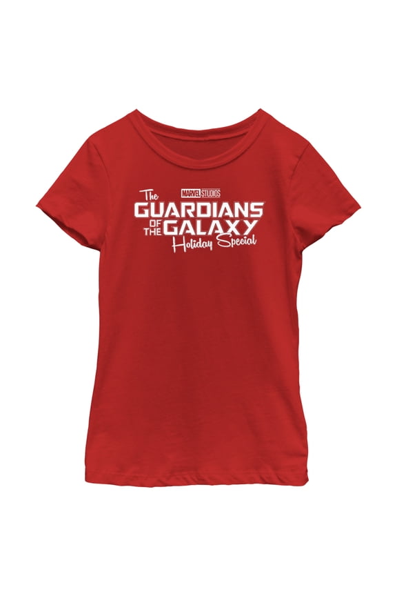 Girl's Guardians of the Galaxy Holiday Special White Logo Graphic Tee Red Medium