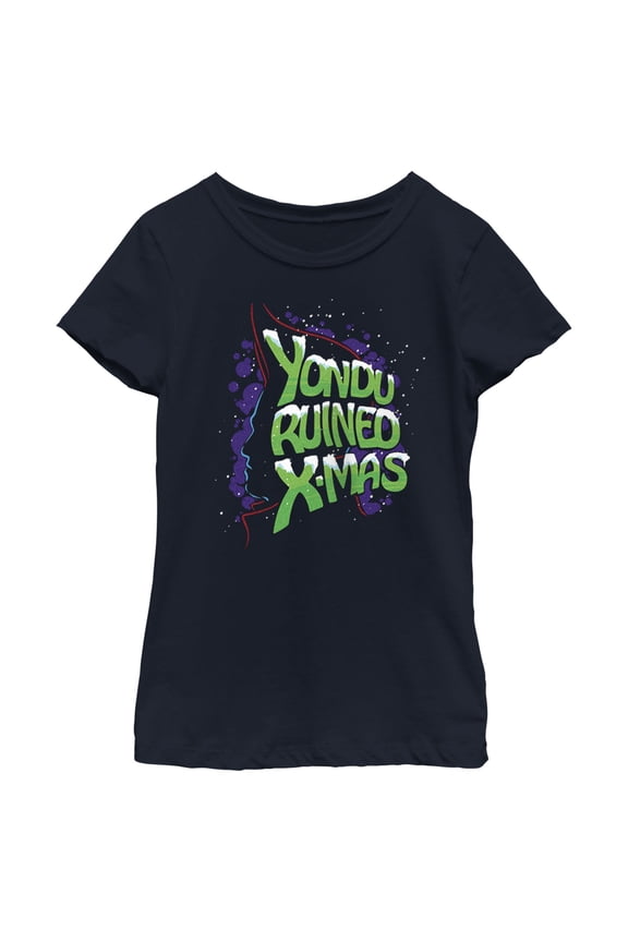 Girl's Guardians of the Galaxy Holiday Special Yondu Ruined X-Mas Graphic Tee Navy Blue X Large