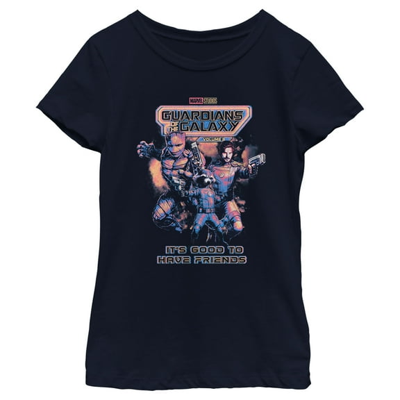 Girl's Guardians of the Galaxy Vol. 3 It's Good to Have Friends  Graphic Tee Navy Blue Small