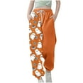 thumbnail image 1 of Girl's Halloween Print Wide Leg Sweatpants Baggy Straight Loose Sweat Pants High Waist Causal Kids Athletic Pants with Pockets Orange 13-14 Years, 1 of 5