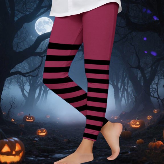 Girl's Halloween Striped Printed Pants High Waisted Elastic Soft Tight Pants for Girls 3-7Y