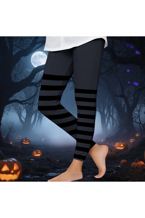 Girl's Halloween Striped Printed Pants High Waisted Elastic Soft Tight Pants for Girls 3-7Y
