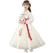 Girl's HanFu Dresses Chinese Style Princess Dresses Long-Sleeve Performance Costumes for Kid 4-16 Years