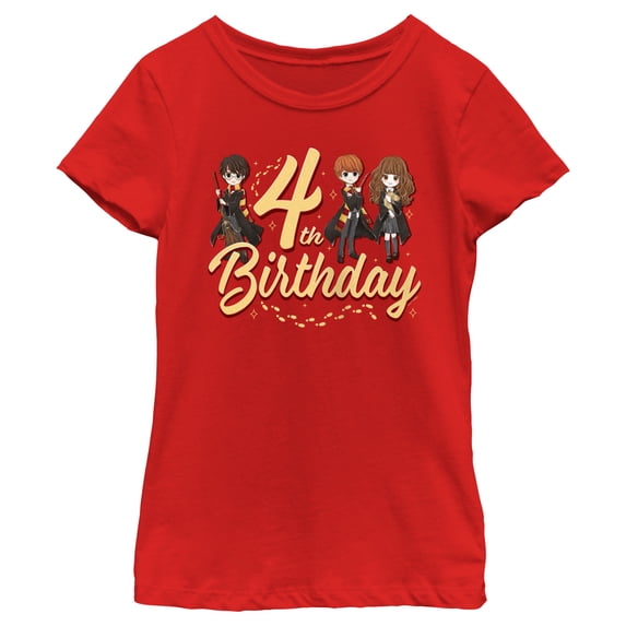 Girl's Harry Potter 4th Birthday Friends Graphic Tee Red Medium