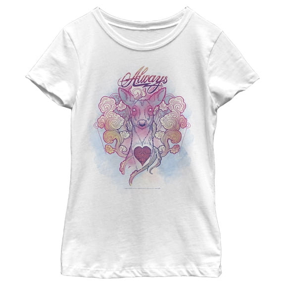 Girl's Harry Potter Always Deer Graphic Tee White Large