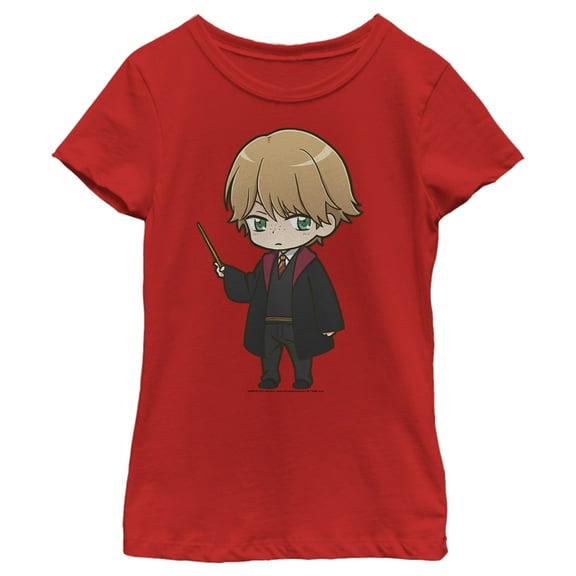Girl's Harry Potter Anime Cartoon Ron Graphic Tee Red X Small