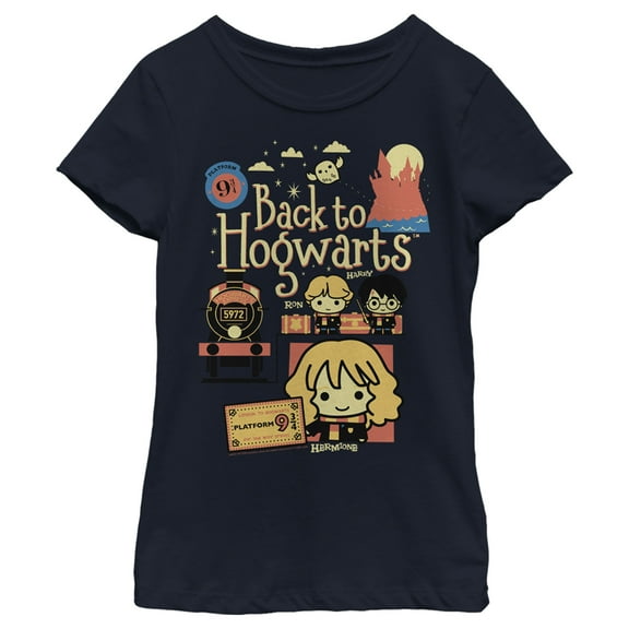 Girl's Harry Potter Back to Hogwarts Cartoon Graphic Tee Navy Blue X Small