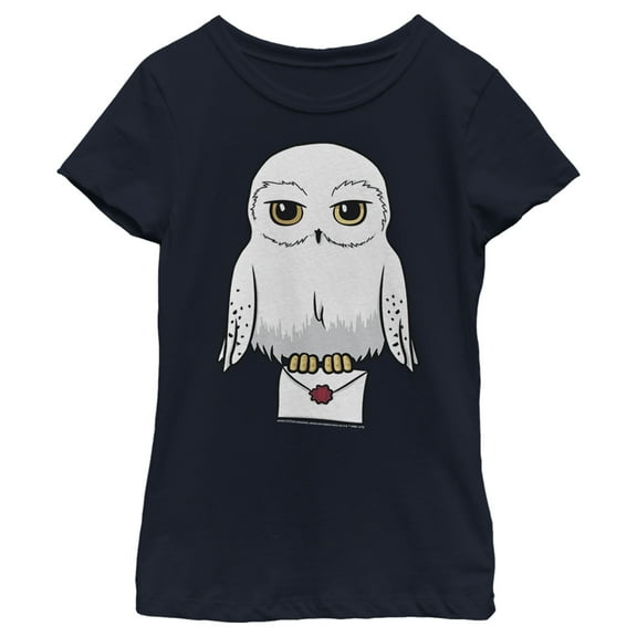 Girl's Harry Potter Cartoon Hedwig Letter Graphic Tee Navy Blue Large