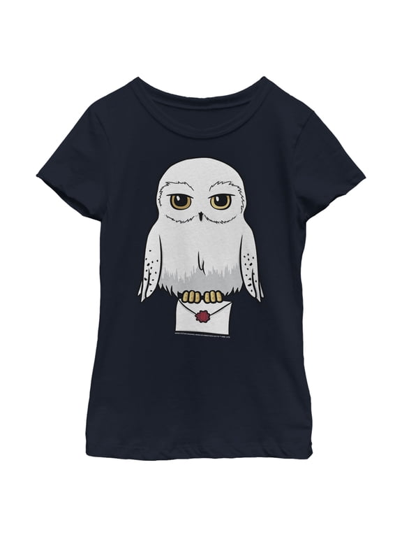 Girl's Harry Potter Cartoon Hedwig Letter Graphic Tee Navy Blue Large