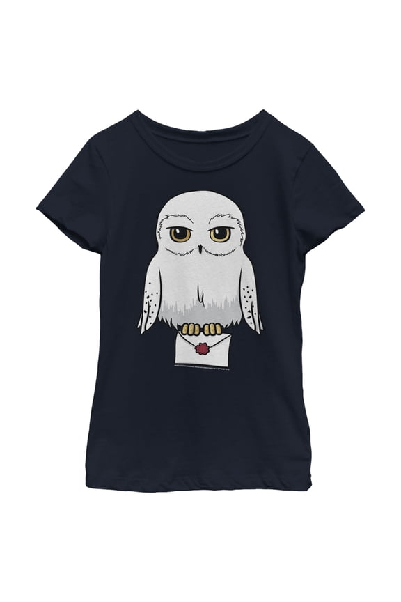 Girl's Harry Potter Cartoon Hedwig Letter Graphic Tee Navy Blue Large